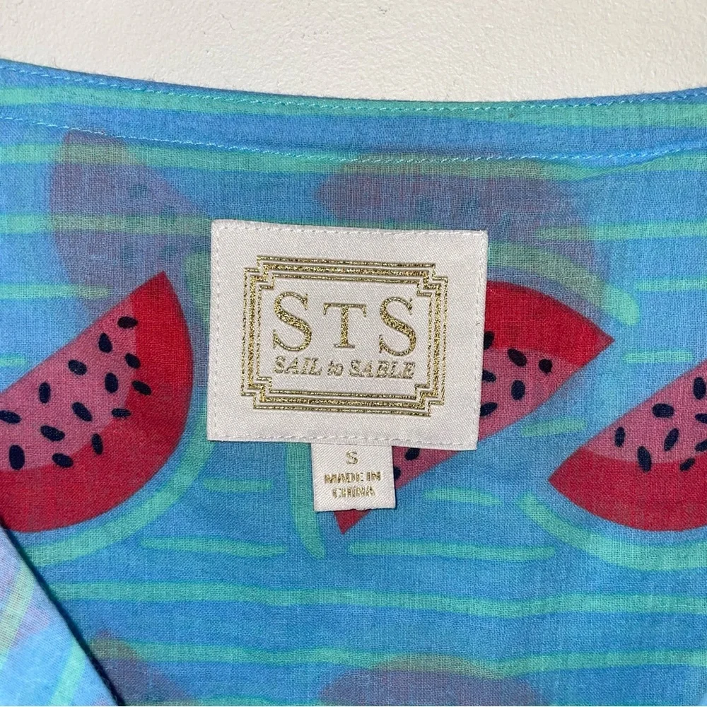 STS Sail To Sable Tunic Dress SZ S Watermelon Print Green Tassel Cotton - Picture 11 of 16